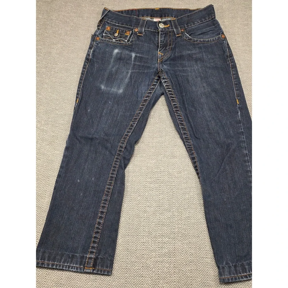 True Religion‎ Mens Section Straight Dark Wash Jeans 29 Horseshoe Stitch Blue